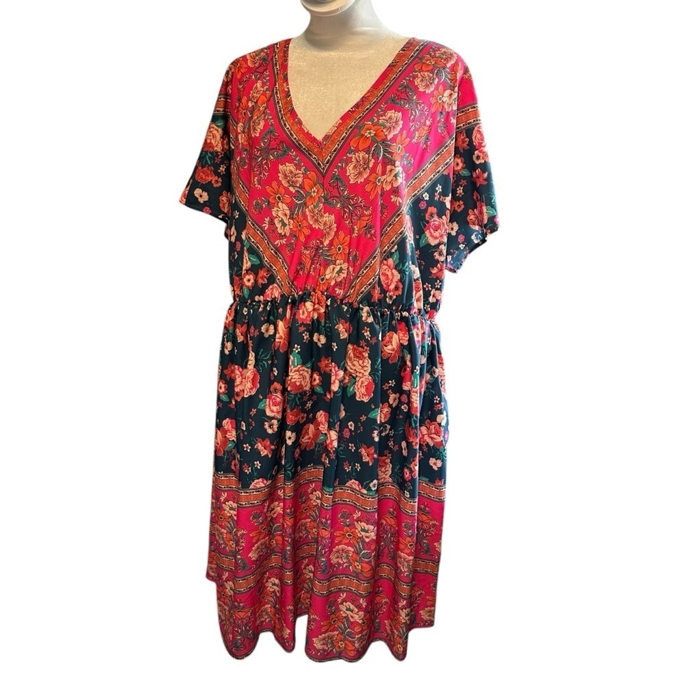 SHEIN Pink Dolman Sleeve V-Neck Sundress
